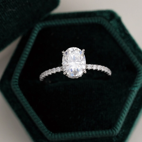 925 Sterling Silver Oval Moissanite Ring Pavé Band Four Prong Oval Cut Carat Wedding Bridal Jewelry Gift GRA Certificate