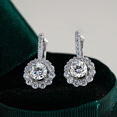Luxury 925 Sterling Silver Moissanite Stud Earrings For Women Men Round Cut Halo D Color Hip Hop Fashion Jewelry Earrings