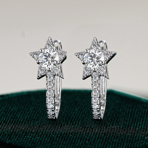Hip Hop 925 Sterling Silver Moissanite Star Stud Earrings For Men Women D Color Sparkly Pentagram Trendy Jewelry Earring