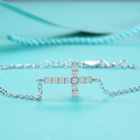 S925 Sterling Silver Moissanite Cross Bracelet For Women D Color Moissanite Inlaid Pave Rhinestone Ins Style Small Jewelry