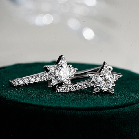 Hip Hop 925 Sterling Silver Moissanite Star Stud Earrings For Men Women D Color Sparkly Pentagram Trendy Jewelry Earring