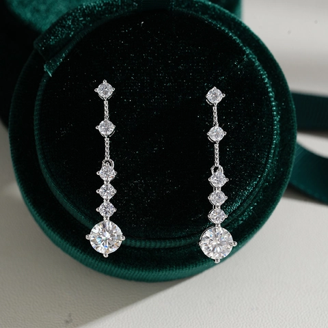 925 Sterling Silver Moissanite Stud Earrings For Women Men Hip Hop Round Inlaid Moissanite Dangle Drop Earrings Fine Jewelry Gift