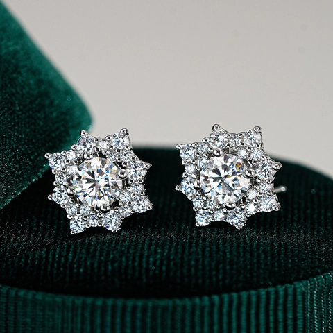Hip Hop 925 Sterling Silver Moissanite Star Stud Earrings D Color Sparkling Snowflake Earrings For Men Women Jewelry Gift
