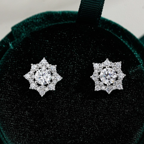 Hip Hop 925 Sterling Silver Moissanite Star Stud Earrings D Color Sparkling Snowflake Earrings For Men Women Jewelry Gift