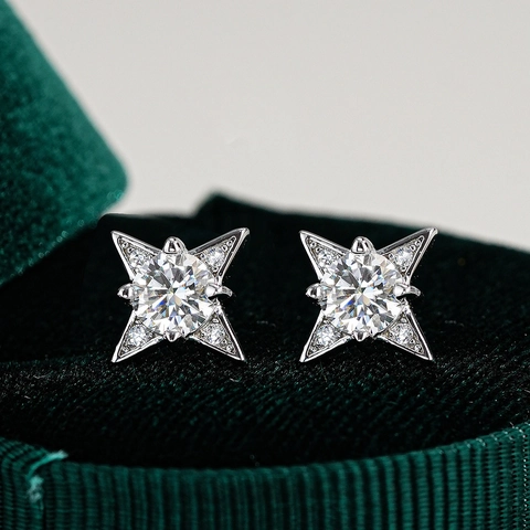 925 Sterling Silver Moissanite Snowflake Stud Earrings For Women Star Shape Sparkling Moissanite With GRA Certificate Jewelry Gift
