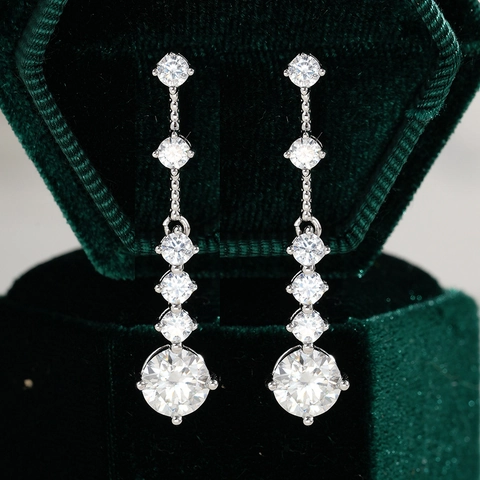 925 Sterling Silver Moissanite Stud Earrings For Women Men Hip Hop Round Inlaid Moissanite Dangle Drop Earrings Fine Jewelry Gift