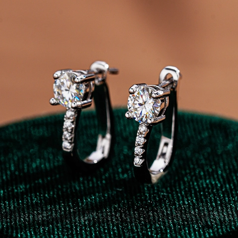 Classic U-Shaped 925 Sterling Silver Moissanite Zirconia Hoop Earrings For Women Sparkling Inlaid Fashion Jewelry Gift