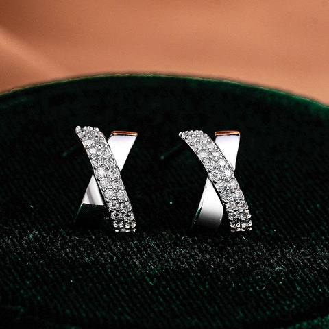 925 Sterling Silver Moissanite Cross Stud Earrings For Women Polished Pave X Shape Earrings With GRA Certificate Jewelry