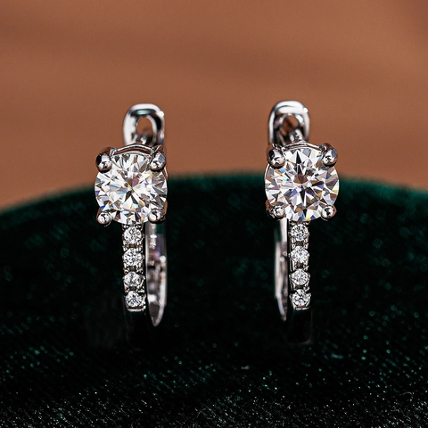 Classic U-Shaped 925 Sterling Silver Moissanite Zirconia Hoop Earrings For Women Sparkling Inlaid Fashion Jewelry Gift