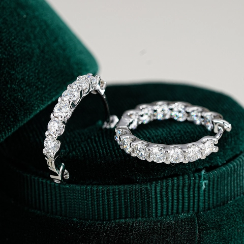 S925 Sterlingsilber Moissanit Creolen Für Damen Luxus Reihe Rundschliff Moissanit Ohrringe Schmuck Geschenk