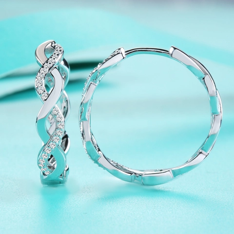 Pendientes de Aro de Plata de Ley 925 Con Moissanita Para Mujer Pavé Geométrico Retorcido Joyería de Moda Regalo Certificado GRA