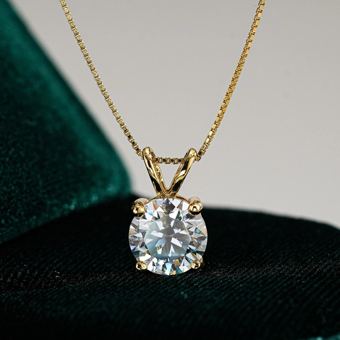 925 Sterlingsilber 14K Gold Plattiert Moissanit Anhänger Halskette Für Damen Klassische Vier-Krappen Solitär Kette Schmuck