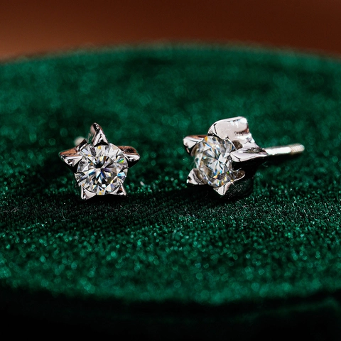 Orecchini a Bottone Stella a Cinque Punte in Argento Sterling S925 Moissanite di Lusso Con Certificato GRA Regalo Donna