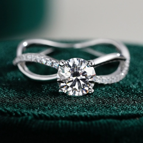 925 Sterlingsilber Moissanit Ring Für Damen 1 Karat Rundschliff Unendlichkeit Verdrehtes Band Krone Hochzeit Verlobung Schmuck