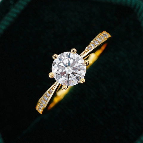 Bague en Argent Sterling 925 Serti à Six Griffes Moissanite Ronde pour Femme Zirconia Incrusté Bijoux de Mariage Engagement Style Coréen