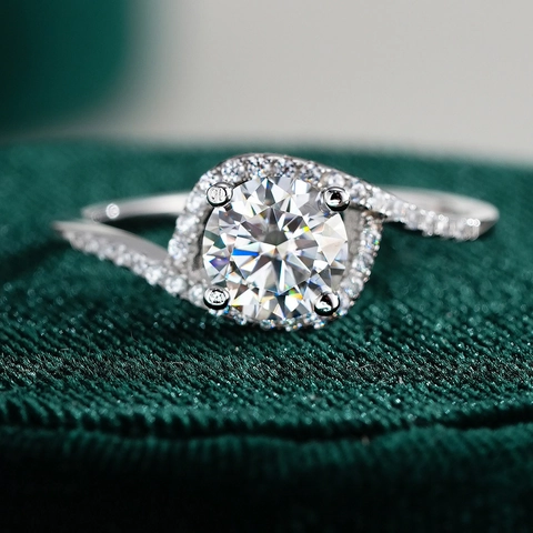 925 Sterlingsilber Moissanit Ring Für Damen 1ct Rundschliff Halo Bypass-Schiene Hochzeit Verlobung Brautschmuck Fingerring