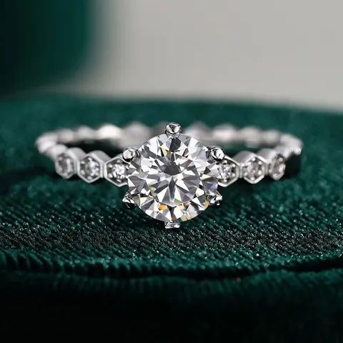 S925 Sterlingsilber Wabe Moissanit Hochzeitsring Für Damen Sechs-Krallen Rundschliff Strass Geometrischer Verlobungsring Finger Schmuck