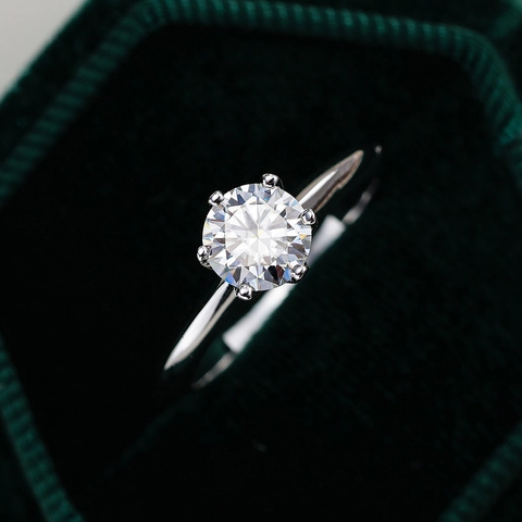 925 Sterlingsilber Moissanit Ring Für Damen Klassische Sechs Krallen Fassung Rundbrillant Schliff Verlobung Hochzeit Ring Schmuck Geschenk