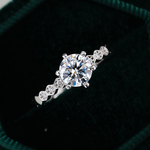 S925 Sterlingsilber Wabe Moissanit Hochzeitsring Für Damen Sechs-Krallen Rundschliff Strass Geometrischer Verlobungsring Finger Schmuck
