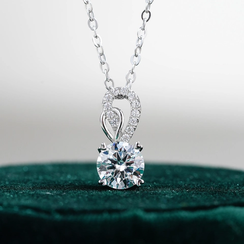 Collar de Moissanita de Plata de Ley 925 para Mujer Elegante Colgante de Moissanita de Corte Redondo de Cuatro Garras Joyería Regalo