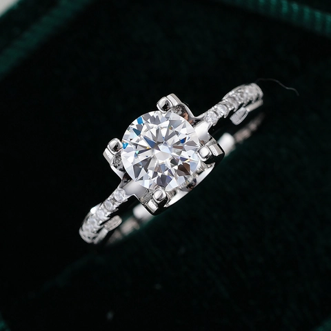 925 Sterlingsilber Moissanit Ring Klassisch Vier-Krappen Strass Verlobungsring Hochzeit Minimalistisch Schmuck Geschenk Damen