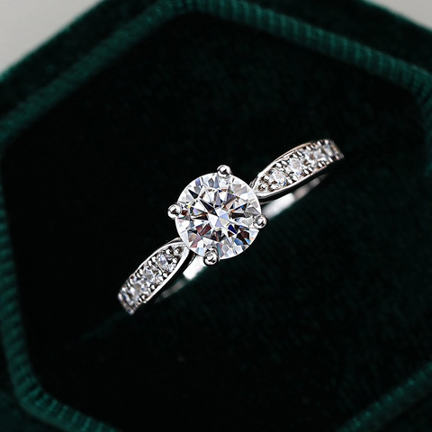 925 Sterlingsilber Moissanit Ring Für Damen Rund Strass Vier-Krappen-Fassung Hochzeit Ring Romantisch Verlobung Schmuck