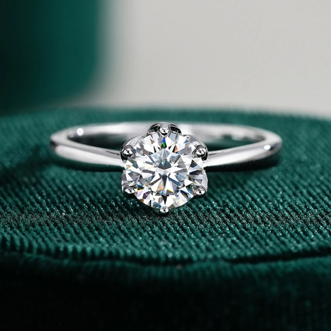 Klassieke Zes Klauw Moissaniet Ring 925 Sterling Zilver Rond Briljant Geslepen 1 Karaat Verlovingsring Voor Dames Sieraden