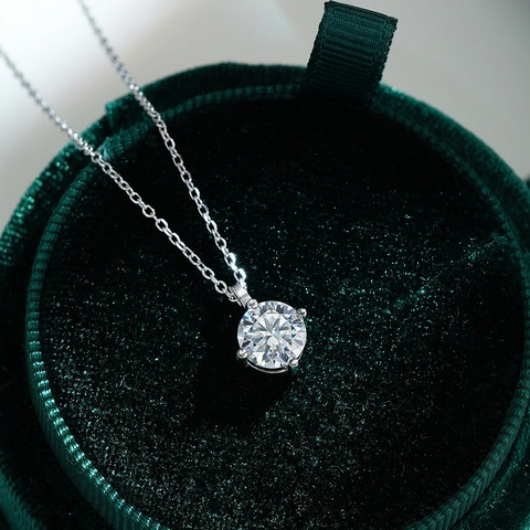 925 Sterling Silber 1 Karat Moissanit Anhänger Halskette Mit Boxkette Klassisch Vier Klauen Eingelegt Strass Schmuck Für Damen
