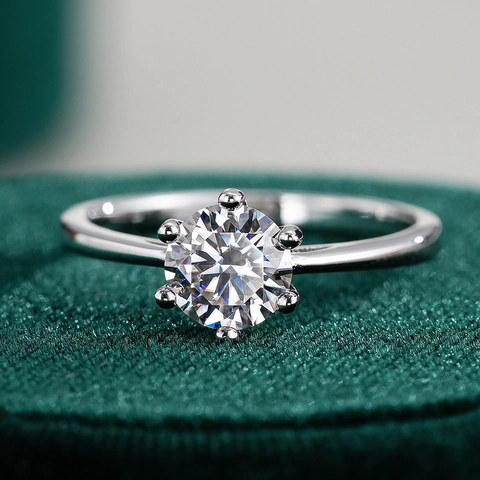Klassischer 925 Sterlingsilber Moissanit Ring Für Damen Sechs-Krallen Rundschliff Verlobung Hochzeit Jahrestag Schmuck Geschenk