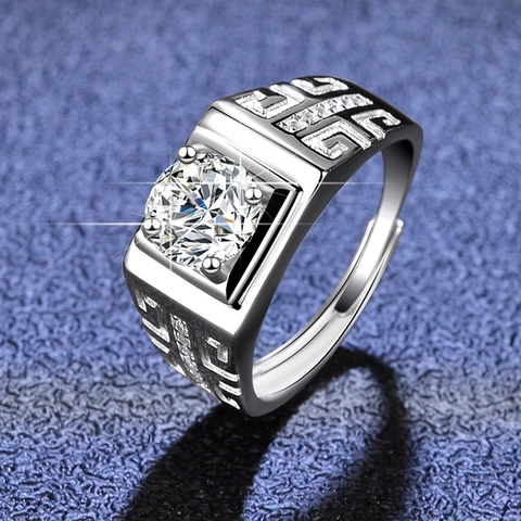 925 Sterlingsilber Moissanit Ring Für Herren Platinierte Mäander Muster Band Verlobung Hochzeit Ring Schmuck