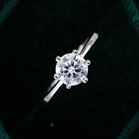 Klassischer 925 Sterlingsilber Moissanit Ring Für Damen Sechs-Krallen Rundschliff Verlobung Hochzeit Jahrestag Schmuck Geschenk