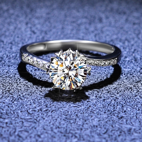 Bague Moissanite en Argent Sterling S925 pour Femme Bande Torsadée Flocon de Neige Coupe Ronde Bague Ouverte Réglable Bijoux