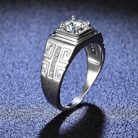 925 Sterlingsilber Moissanit Ring Für Herren Platinierte Mäander Muster Band Verlobung Hochzeit Ring Schmuck