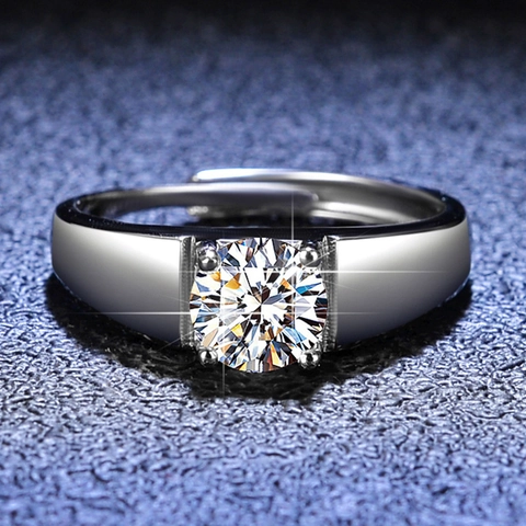 925 Sterlingsilber Moissanit Ring Für Herren Klassisch Minimalistisch Rundschliff Verstellbarer Offener Hochzeitsring Schmuck Geschenk