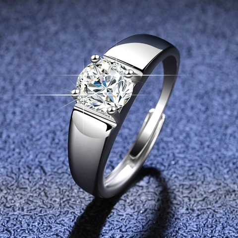 925 Sterlingsilber Moissanit Ring Für Herren Klassisch Minimalistisch Rundschliff Verstellbarer Offener Hochzeitsring Schmuck Geschenk