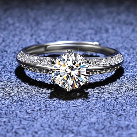 925 Sterling Zilver Moissaniet Ring Voor Dames Rond Geslepen Glinsterende Strass Verloving Verstelbare Open Ring Sieraden Cadeau