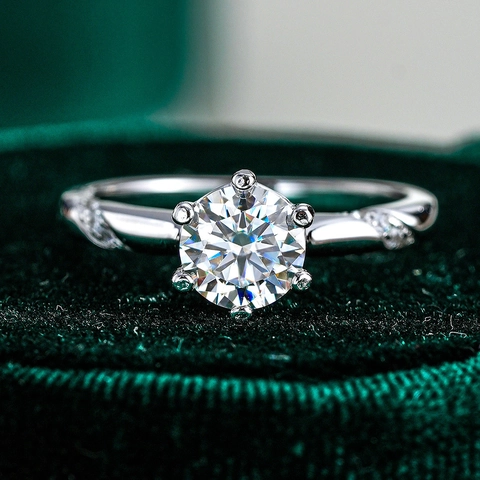 925 Sterlingsilber Moissanit Ring Sechs-Zacken Rundschliff Solitär Verstellbarer Ring Für Damen Klassischer Hochzeit Verlobung Schmuck Geschenk