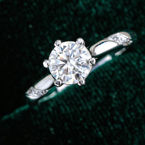 925 Sterlingsilber Moissanit Ring Sechs-Zacken Rundschliff Solitär Verstellbarer Ring Für Damen Klassischer Hochzeit Verlobung Schmuck Geschenk