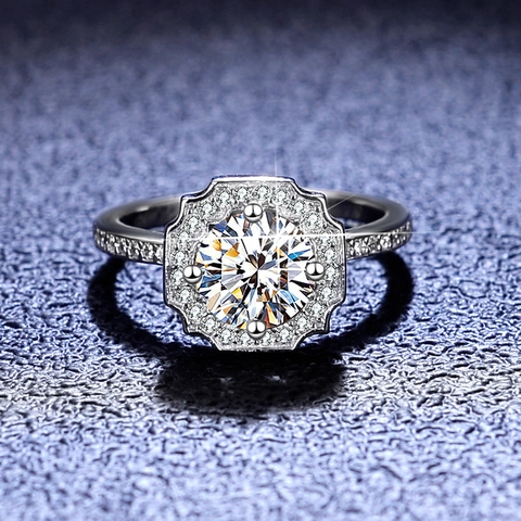 925 Sterlingsilber Moissanit Zirkonia Halo Ring Für Damen Rundschliff Pave Band D Farbe 1 Karat Hochzeit Verlobungsring