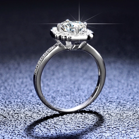 925 Sterlingsilber Moissanit Zirkonia Halo Ring Für Damen Rundschliff Pave Band D Farbe 1 Karat Hochzeit Verlobungsring