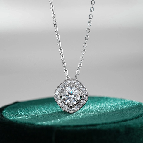 925 Sterlingsilber Moissanit Halskette Für Damen Quadratischer Halo Anhänger Halskette Luxus Strass Eleganter Schmuck Geschenk