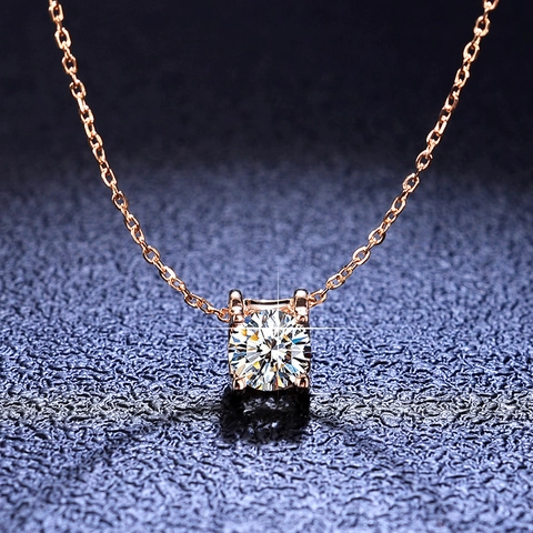 925 Sterlingsilber Moissanit Anhänger Halskette Für Damen Roségold Vergoldet Rundschliff Zirkonia Solitär Schmuck Geschenk