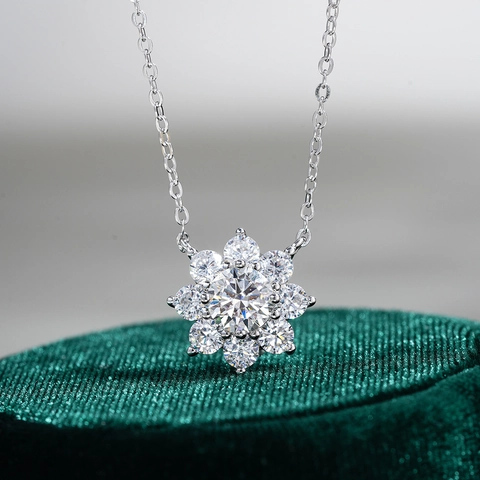 925 Sterlingsilber Moissanit Sonnenblume Anhänger Halskette Für Damen Klassische Sechszackige Schneeflocke Kette Jubiläum Schmuck Geschenk