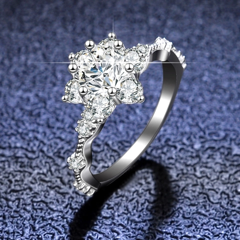 925 Sterlingsilber Moissanit Sonnenblume Ring Für Damen Klassische Sechskant-Fassung Verlobung Hochzeit Ring Brautschmuck Geschenk