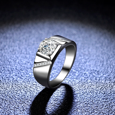 S925 Sterling Zilveren Moissaniet Ring Voor Mannen Geplatineerd Zirconia Luxe Zakelijke Trouwring Verstelbare Open Ring Sieraden
