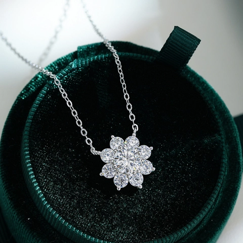 925 Sterlingsilber Moissanit Sonnenblume Anhänger Halskette Für Damen Klassische Sechszackige Schneeflocke Kette Jubiläum Schmuck Geschenk