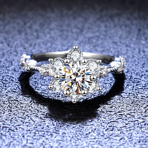 925 Sterlingsilber Moissanit Sonnenblume Ring Für Damen Klassische Sechskant-Fassung Verlobung Hochzeit Ring Brautschmuck Geschenk