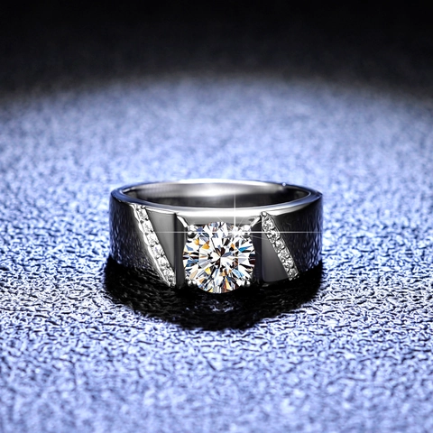 S925 Sterling Zilveren Moissaniet Ring Voor Mannen Geplatineerd Zirconia Luxe Zakelijke Trouwring Verstelbare Open Ring Sieraden