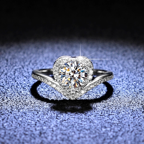 925 Sterlingsilber Herzform Moissanit Ring Für Damen Eingelegter D-Farbe Moissanit Zirkonia Verlobung Hochzeit Luxusschmuck