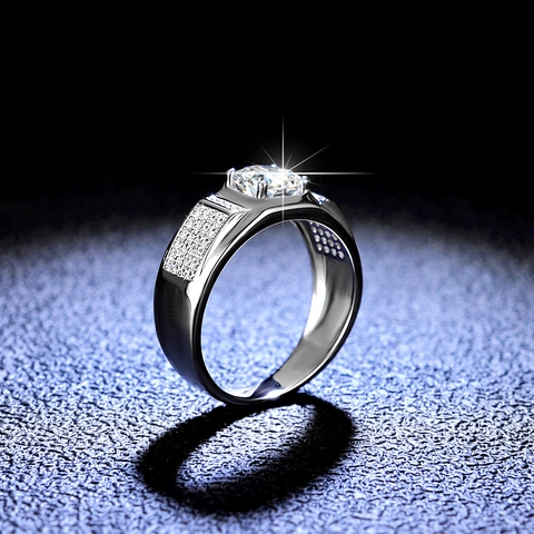 925 Sterlingsilber Platinierte Moissanit Herren Ring Einfach Großer Stein Krone Band Ring Verstellbar Hochzeit Schmuck Für Herren